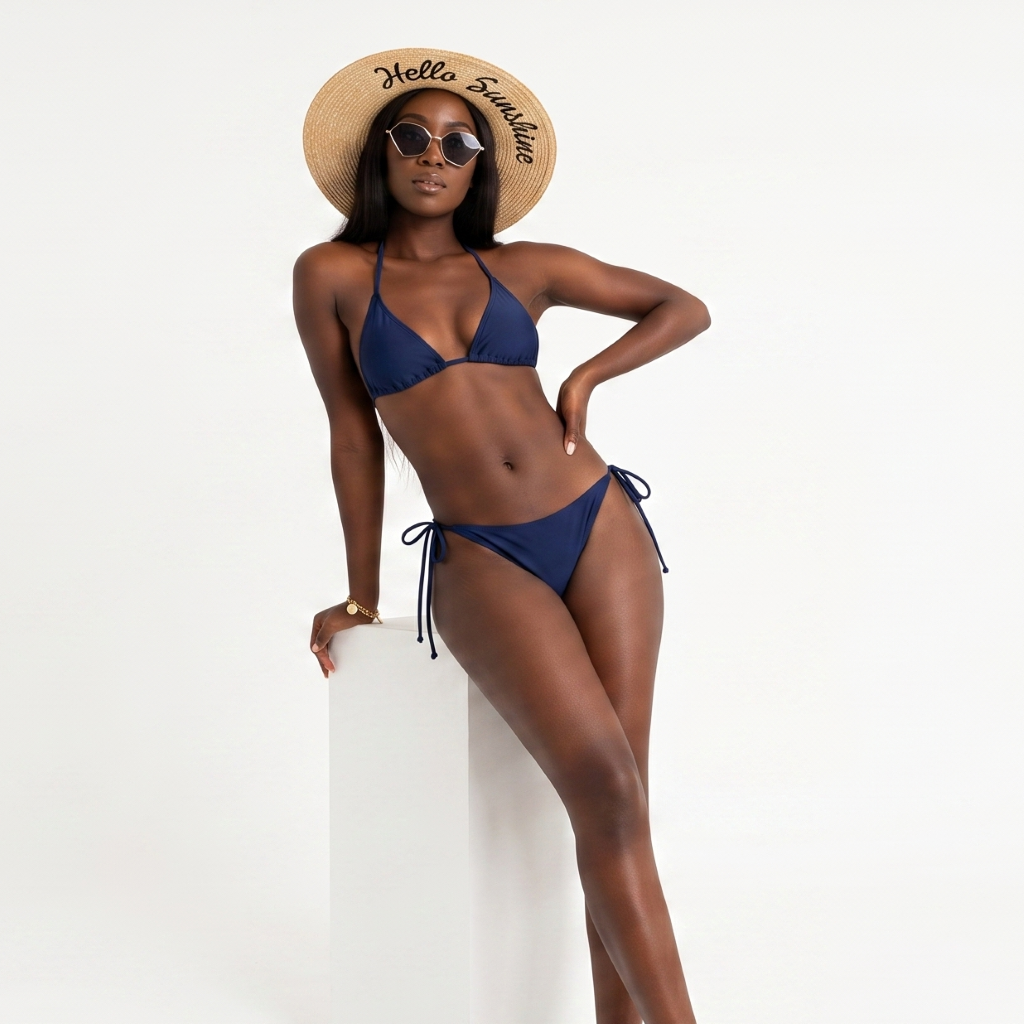 Elegant Navy Triangle Bikini - Sculpting Thong Cut