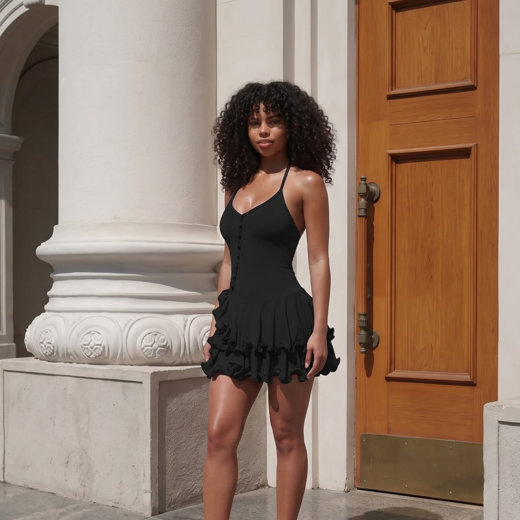 Riviera Elegance Dress – V-Neck & High Waist